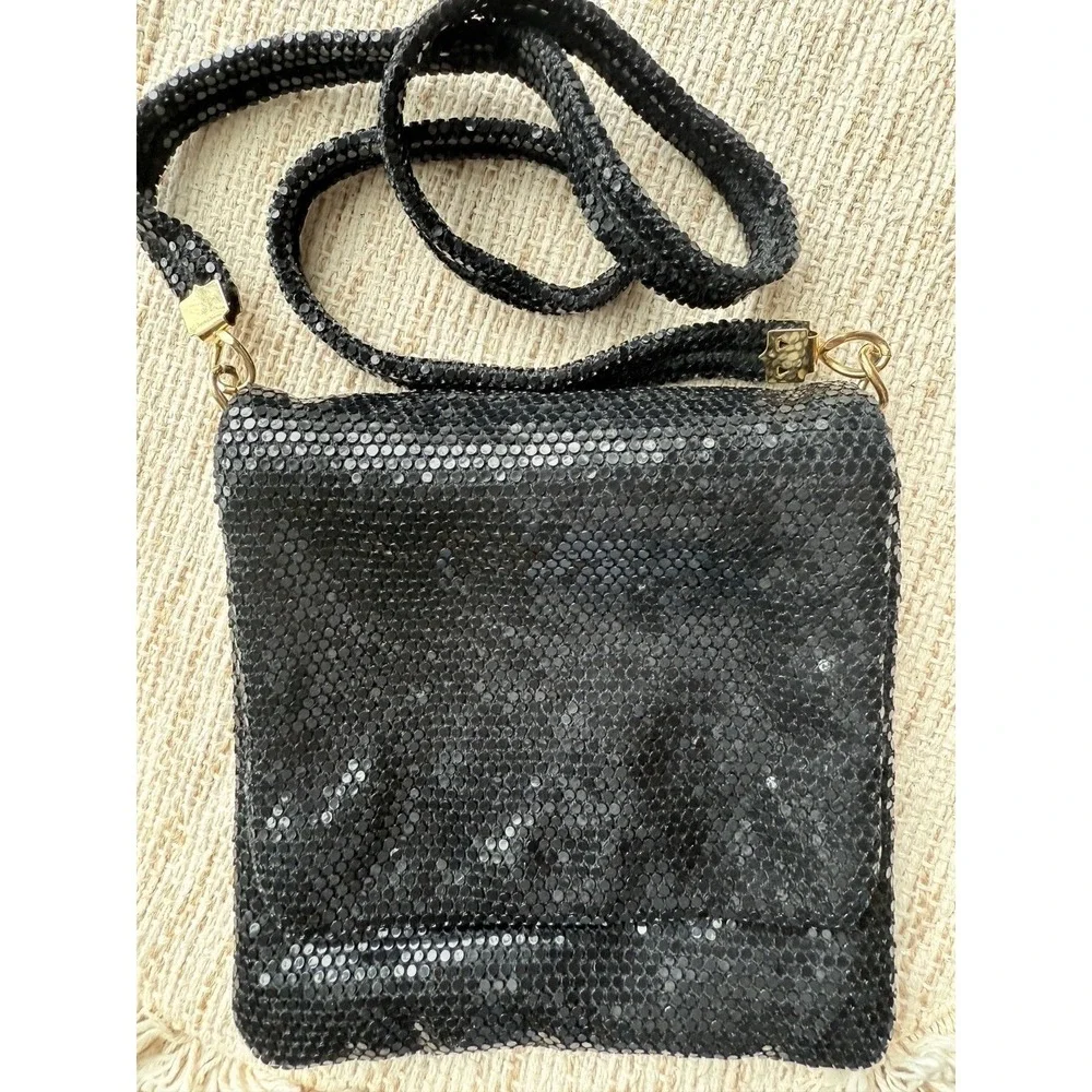 Black Metal Mesh Evening Bag Crossbody Prom Black Tie Fancy Slinky